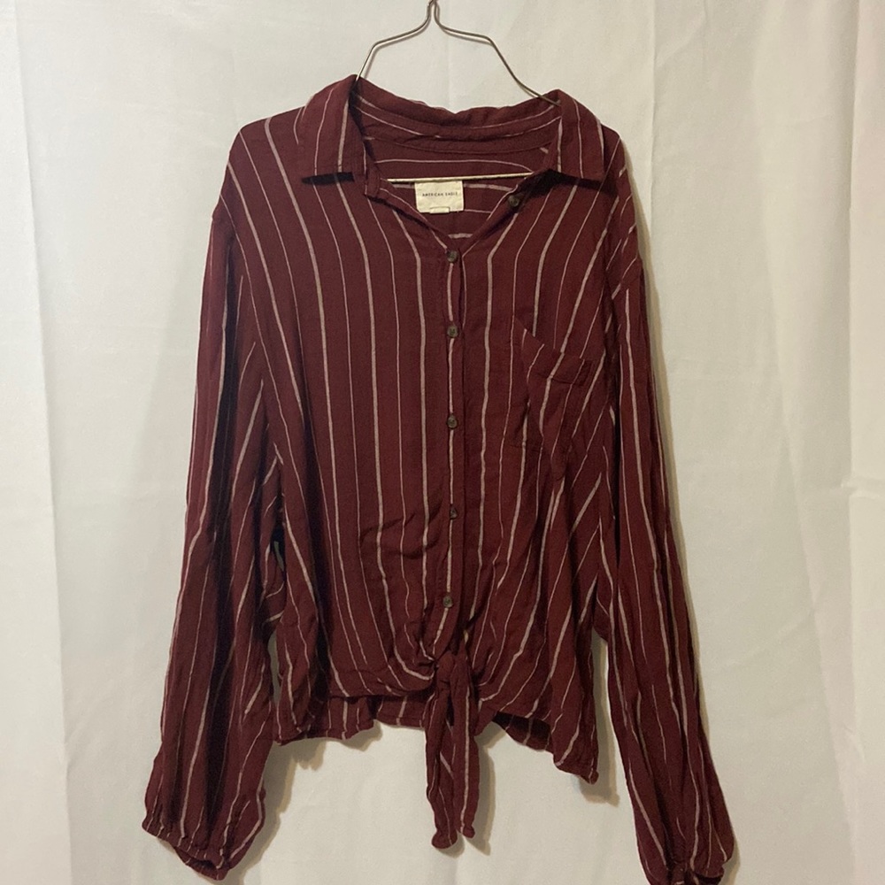 Striped Burnt, maroon American Eagle button-down shirt, size medium